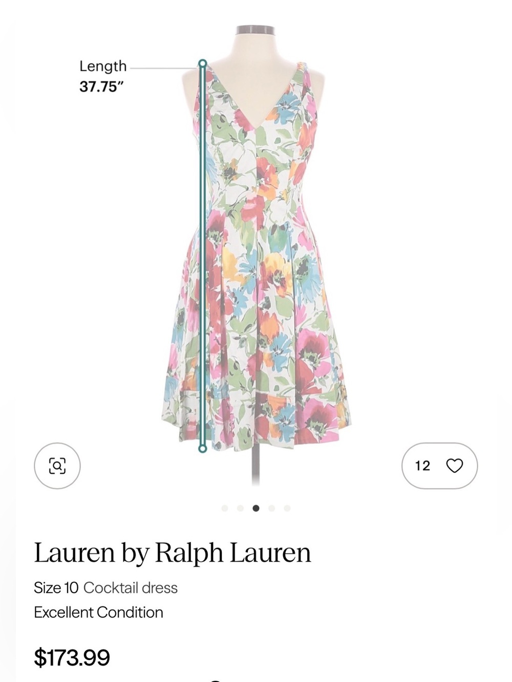 Ralph Lauren Summer Tropical Floral V Neck Fit Flare Cocktail Dress Plus Size 16 - Picture 3 of 3